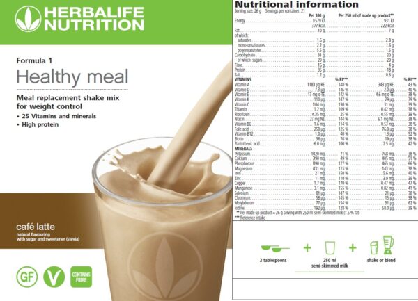 Herbalife Formula 1 Cafe Latte (550 g) Διατροφικό μίγμα ροφήματος