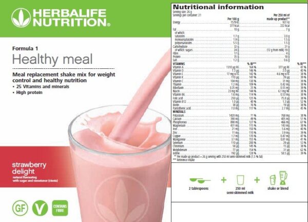 Fórmula 1 Delícia de Morango da Herbalife (550 g) Mistura para batidos nutricionais 2