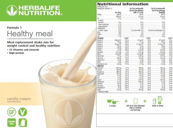 Herbalife Formula 1 Vanilla Cream (550 g, Vanilla Crème) Campuran Kocok Nutrisi