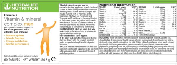 Herbalife Formula 2 - Complejo Vitamínico y Mineral Hombre (60 comprimidos)