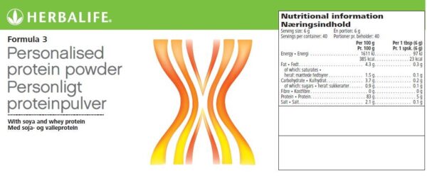 Herbalife proteīna pulveris (240 g) etiķete