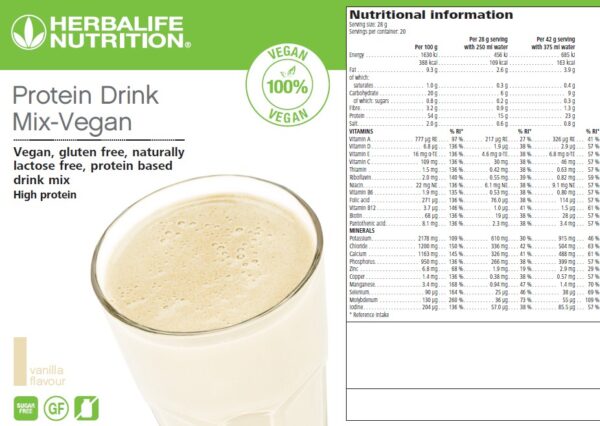 Herbalife Vegan Protein Drink Mix Vanilla (560 g) Label