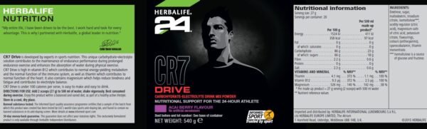 Etichetta Herbalife CR7 Drive Barattolo Bacca di Acai Ogni barattolo (540 g)