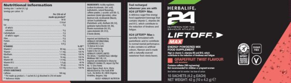 Etikett Herbalife H24 LiftOff® Max Grapefruit Twist (10 x 4,2 g poser)