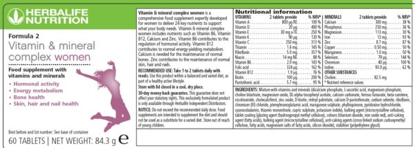 label Herbalife Formula 2 - Vitamin & Mineral Complex Women (60 tablets)